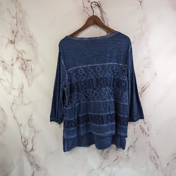 Chicos Shirt Womens Large 2 Blue Lace Half Quarter Sleeve Modal Stretch Scoop - Picture 5 of 11